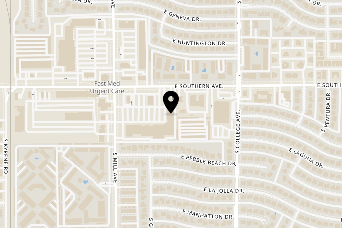 Map showing the location of Skyluxx Grinds, Eats & Suites on 113 E Southern Ave in Tempe